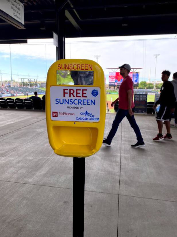 Central Care Partners with McPherson College and Riverfront Stadium on Sunscreen Dispensers